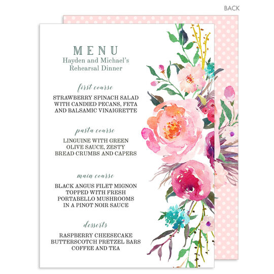 Watercolor Peony Spray Menus